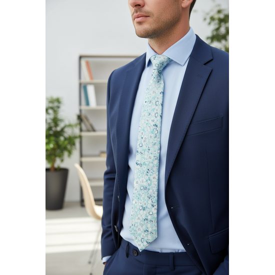 Kravata s modrým kvetinovým vzorom