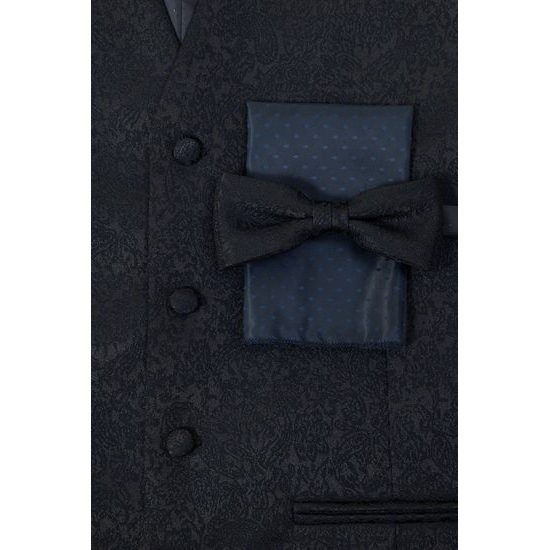 Vestă bleumarin cu papion și batistă