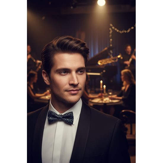 Papion albastru închis cu motiv muzical