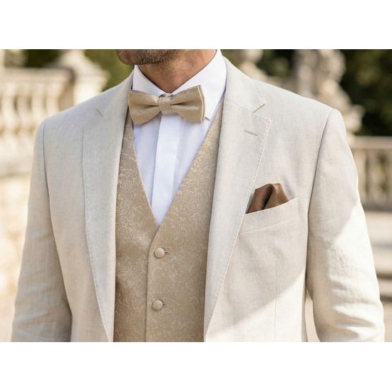 Vestă bej cu ornament și papion