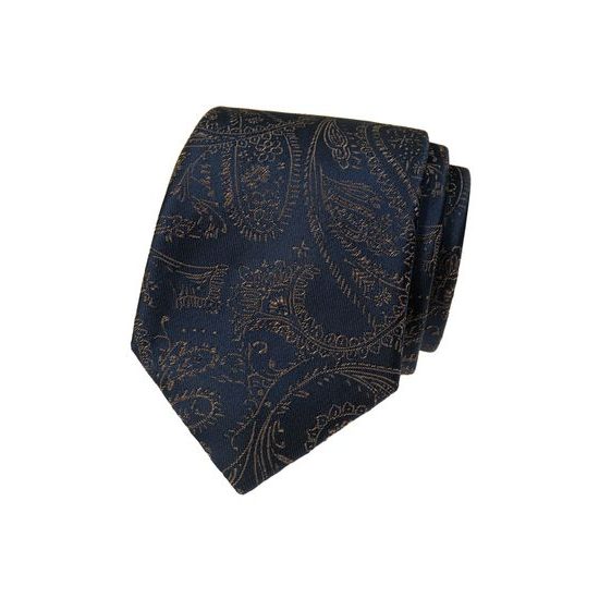 Sötétkék nyakkendő barna paisley tónusokkal