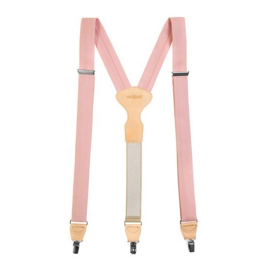 Herren Stoffhosenträger in Y-Form 34 mm - Puderrosa, beiges Leder