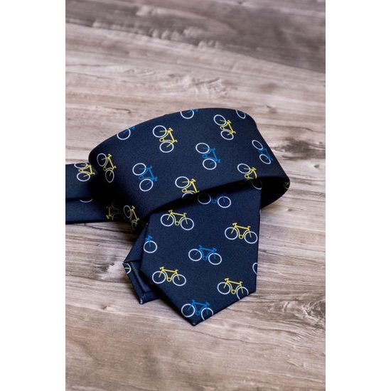 Blaue Krawatte mit buntem Fahrradmuster
