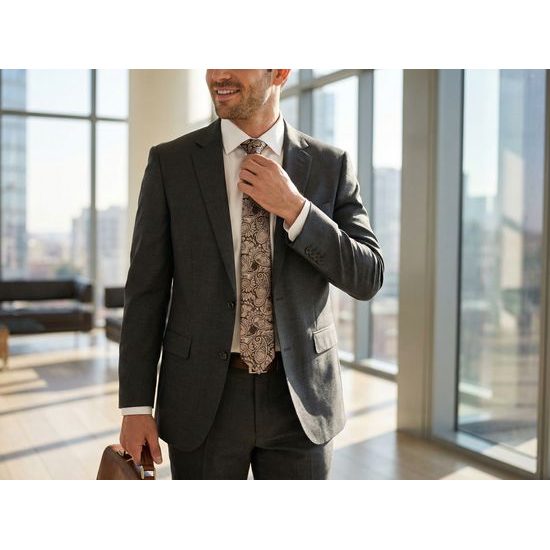 Barna-bézs férfi nyakkendő paisley mintával