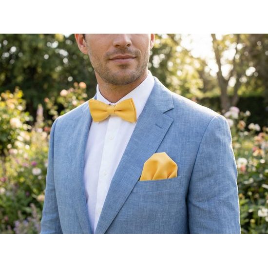 Żółta matowa muszka z poszetką