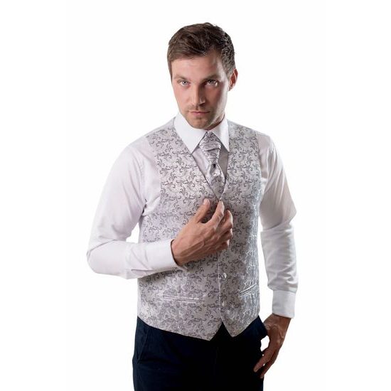 Hochzeitsweste mit Krawatte silber mit Ornamenten