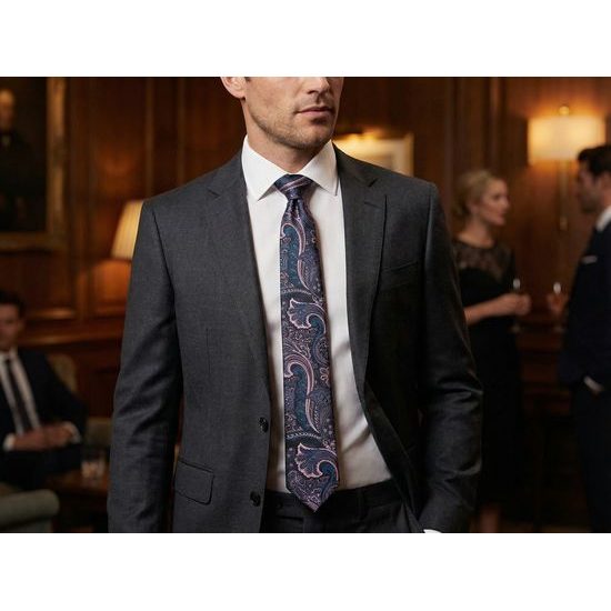 Dunkle Herren Krawatte mit rosa-blauem Paisley Muster