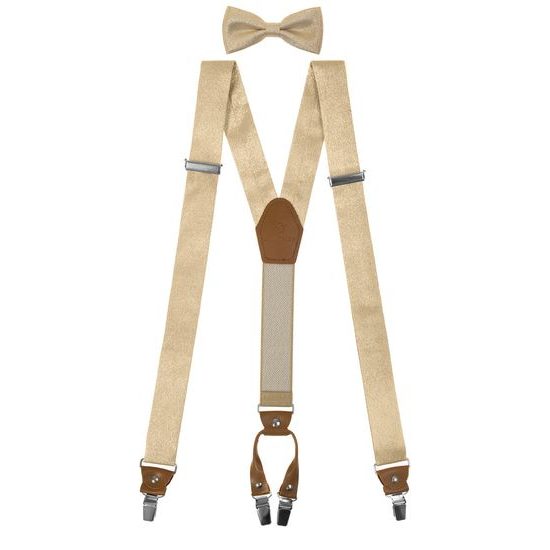 Set zlaté pánske traky s motýlikom a vreckovkou