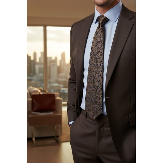 Kék-barna paisley mintás nyakkendő