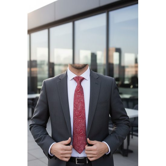 Czerwony krawat z kaszmirowym wzorem