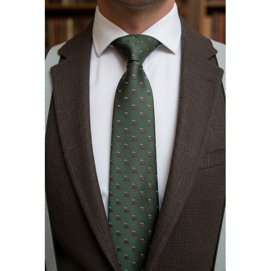 Zielony krawat z motywem jelenia