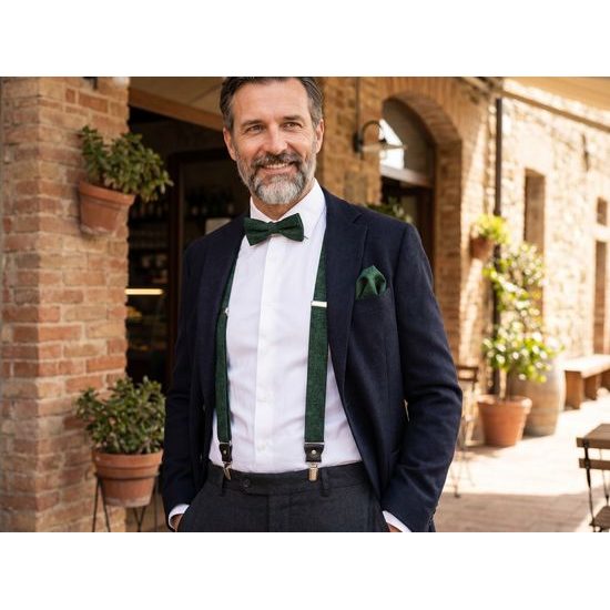 Zöld férfi nadrágtartó szett csokornyakkendővel