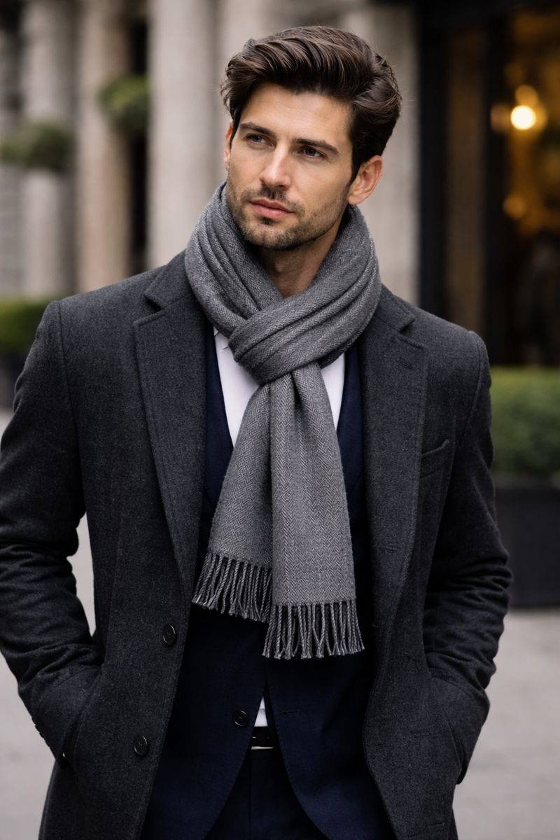 Muž v kabáte a šál