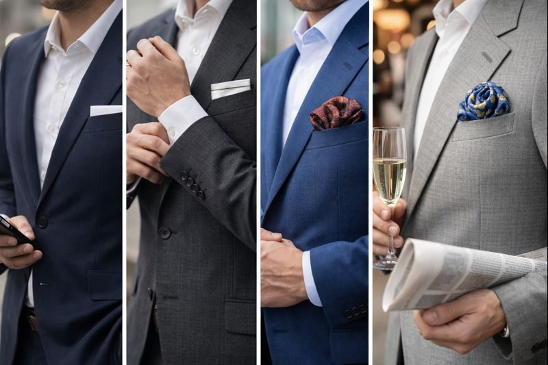 Různé druhy skládání kapesníčku v kapse saka