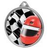 Medalla de Plata con Textura de Casco y Bandera de Deportes Motorizados en Impresión 3D