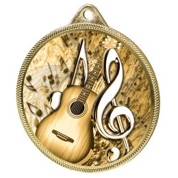 Medalla Clásica de Guitarra Acústica con Textura de Impresión 3D en Oro