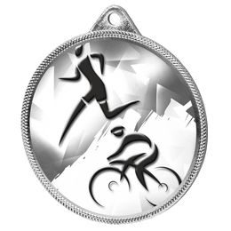 Medalla Clásica de Duatlón con Textura de Impresión 3D en Plata