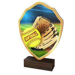 Trofeo Arden de Madera Real con Escudo de Softbol