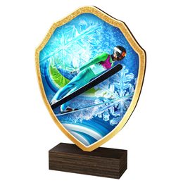 Trofeo Arden de Madera Real con Escudo de Salto de Esquí