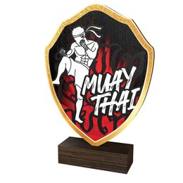 Trofeo Arden de Madera Real con Escudo de Muay Thai