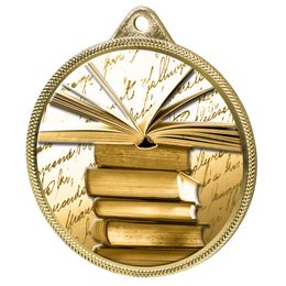 Medalla Clásica de Literatura y Lectura con Textura 3D en Oro