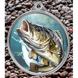 Medalla de Plata con Textura de Pesca de Carpas