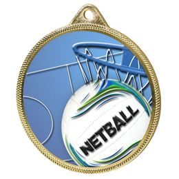 Medalla de Netball con Impresión Texturizada 3D a Color Completo de 2 1/8" - Oro