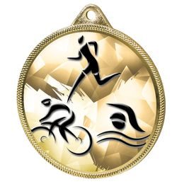 Medalla Clásica de Triatlón con Textura de Impresión 3D en Oro