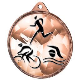 Medalla Clásica de Triatlón con Textura de Impresión 3D en Bronce