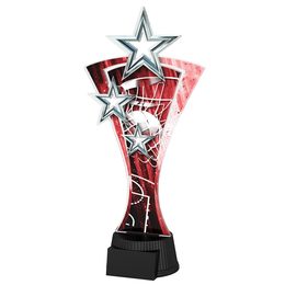 Trofeo Triple Estrella de Baloncesto en Rojo y Plata