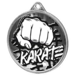Medalla Clásica de Karate con Textura de Impresión 3D en Plata