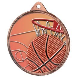 Medalla de Baloncesto con Textura de Color 3D en Bronce