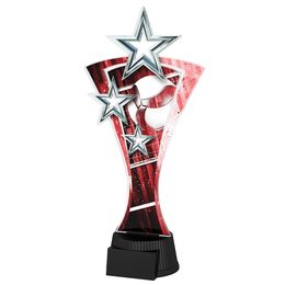 Trofeo de Voleibol Triple Estrella en Rojo y Plateado