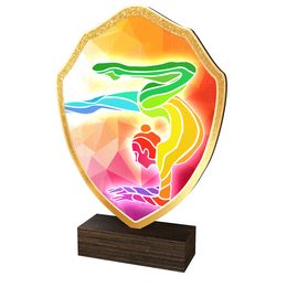 Trofeo Arden de Madera Real con Escudo de Gimnasia Femenina