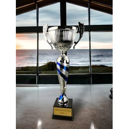 Copa Denver Plateada y Azul sobre Base Negra de PVC