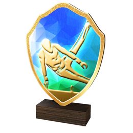 Trofeo Arden de Madera Real con Escudo para Gimnasia Masculina