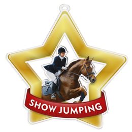 Medalla Mini Estrella de Acrílico Oro para Salto Ecuestre