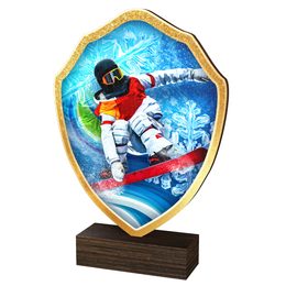 Trofeo Arden de Madera Real con Escudo de Snowboard