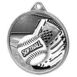 Medalla Clásica de Softbol con Textura de Impresión 3D en Plata