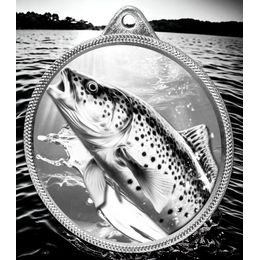 Medalla Clásica de Impresión con Textura de Pesca de Trucha en Plata