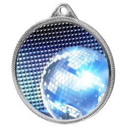 Medalla de Baile Glitterball Azul Textura Impresión 3D Plateada