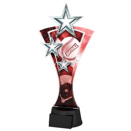 Trofeo Triple Estrella de Softbol en Rojo y Plateado