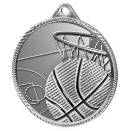Medalla Clásica de Baloncesto con Textura 3D en Plata
