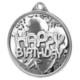 Medalla Clásica de Feliz Cumpleaños con Textura 3D en Plata