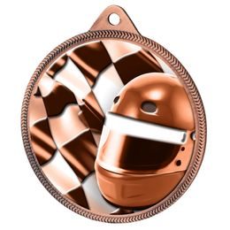 Medalla Clásica de Impresión 3D con Textura de Casco y Bandera de Deportes Motorizados - Bronce