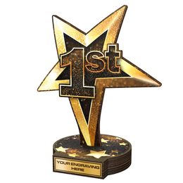 Trofeo Grove de Madera Real para 1er Lugar con Estrella Oro