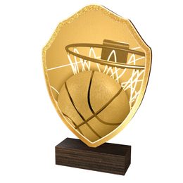Trofeo Arden de Madera Real con Escudo de Baloncesto Clásico