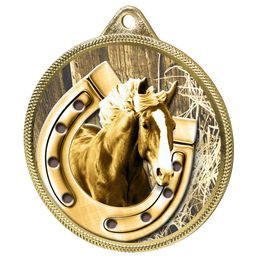 Medalla Clásica de Herradura Ecuestre con Textura Impresa en 3D en Oro