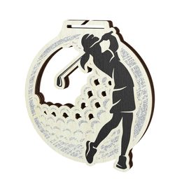 Medalla Acacia de Madera Ecológica para Golfista Femenina - Plata