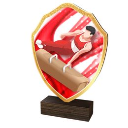 Trofeo Arden de Madera Real con Escudo de Gimnasta Masculino